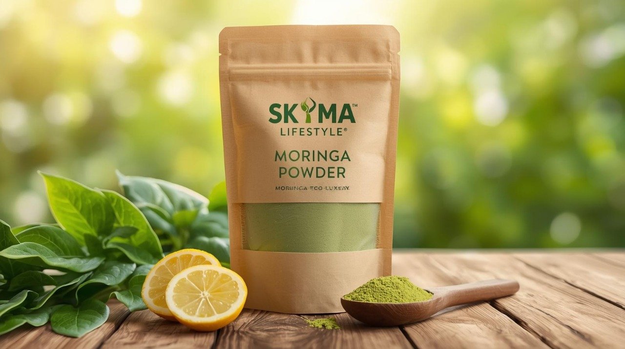 Skyma Lifestyle Moringa Wellness Powder — organic moringa rich in vitamins, antioxidants, and protein for immunity, energy, and detox